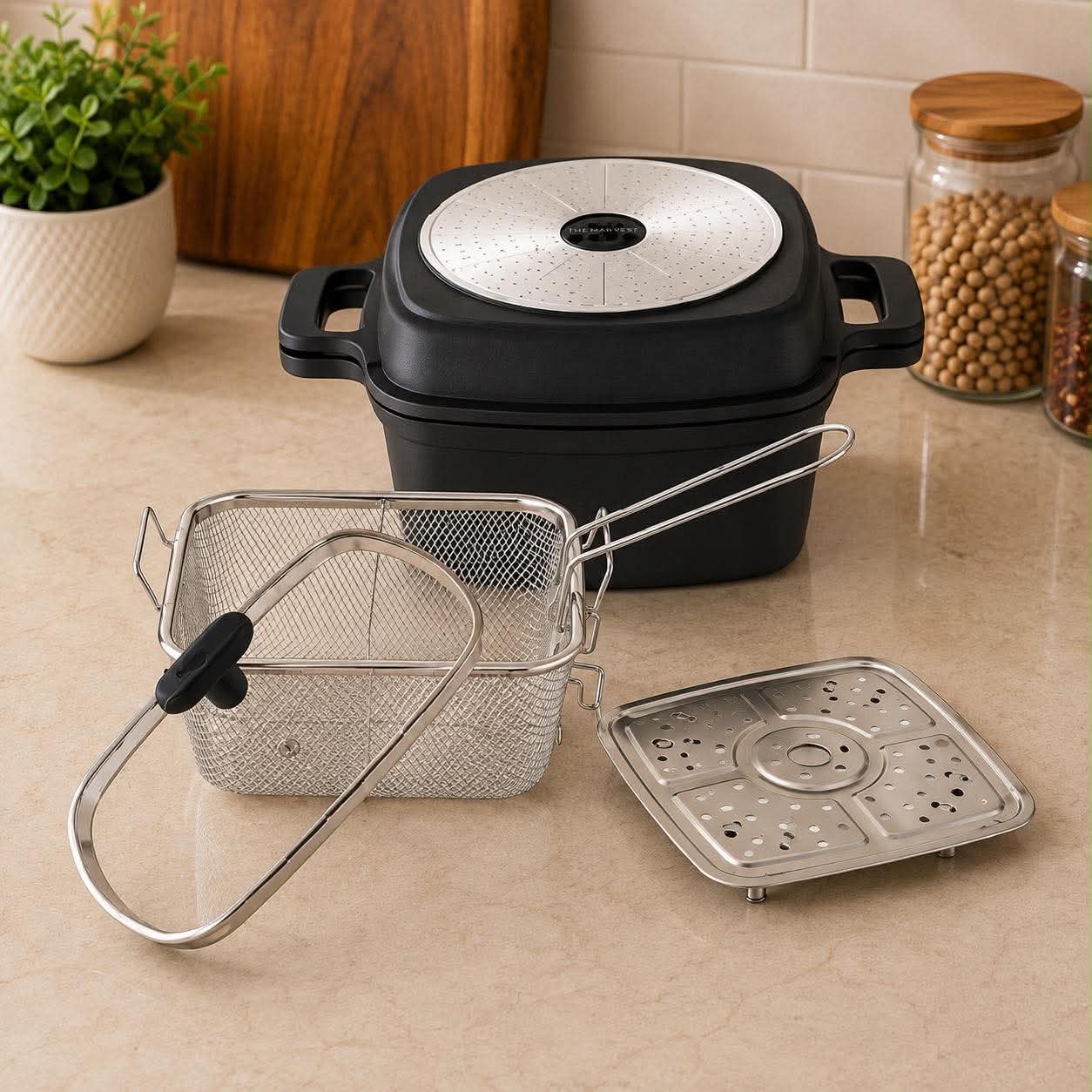 5 IN 1 DIE CAST 24CM GRILL & CASSEROLE PAN SET