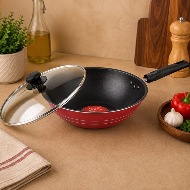 ORANGE CHINESE NON-STICK  WOK