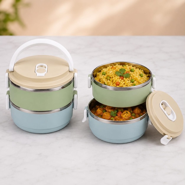 2 LAYER STAINLESS STEEL MULTICOLOUR THERMAL LUNCH CARRIER