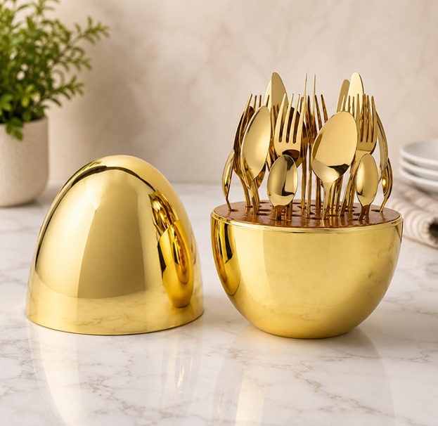 LUXURY EGG SHEEL SHAPED GOLD CUTLERY SET