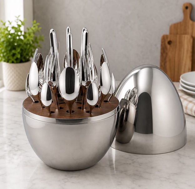 LUXURY EGG SHEEL SHAPED SILVER CUTLERY SET
